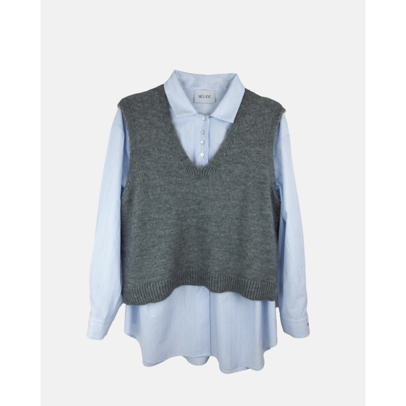 Camicia righe + gilet grigio