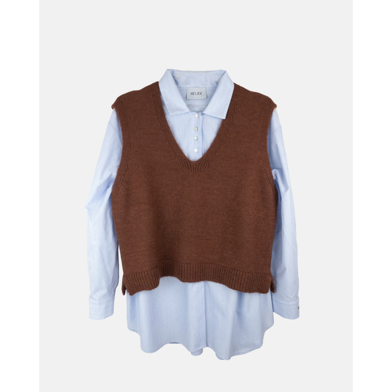 Camicia righe + gilet marrone